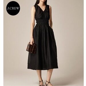 J.Crew Hyacinth V-Neck Dress in Ramie (like linen) Black, Size Medium